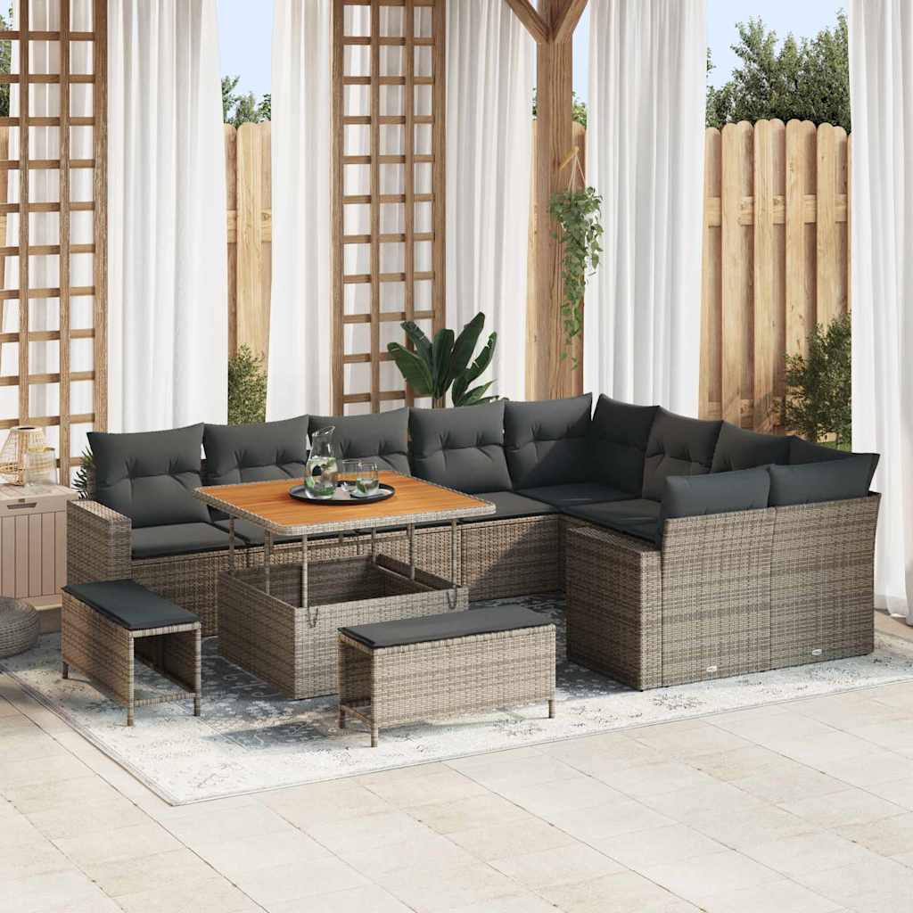 Garden Sofa Set 12 Pcs Grey Poly Rattan