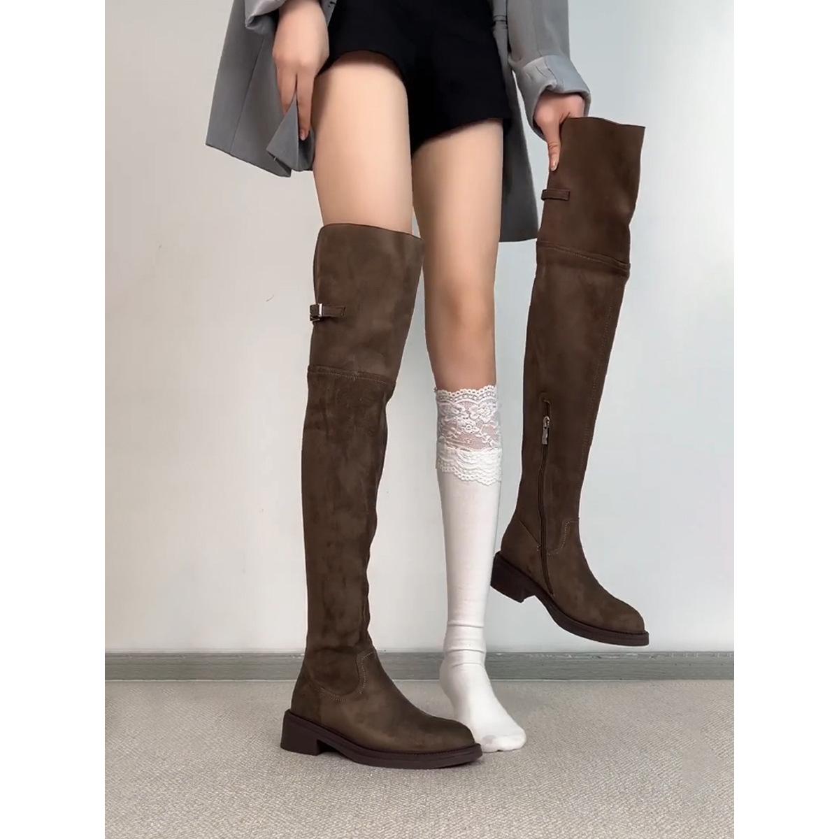 

Women s boots 2026 retro two over the knee long boots suede western cowboy boots thick heel knight boots for women 40 темно-коричневого кольору