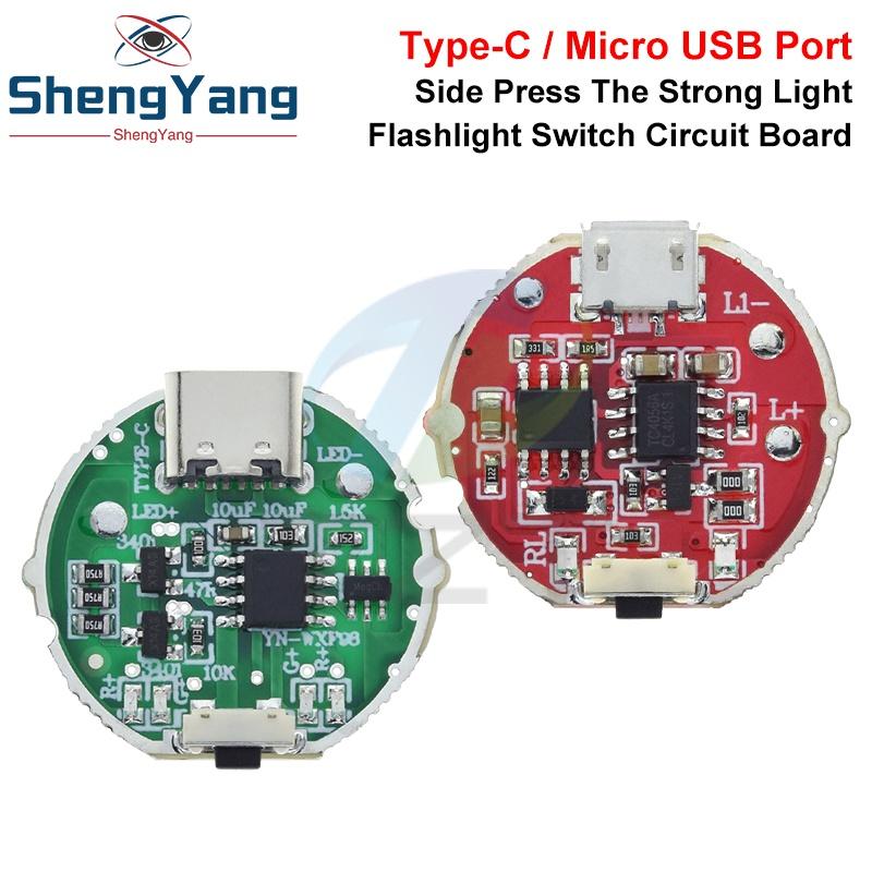 Micro USB / TYPE-C USB Side Press Strong Light Torch Driver Board Three-Speed Control Switch Circuit Board Accessories 10w Watt
