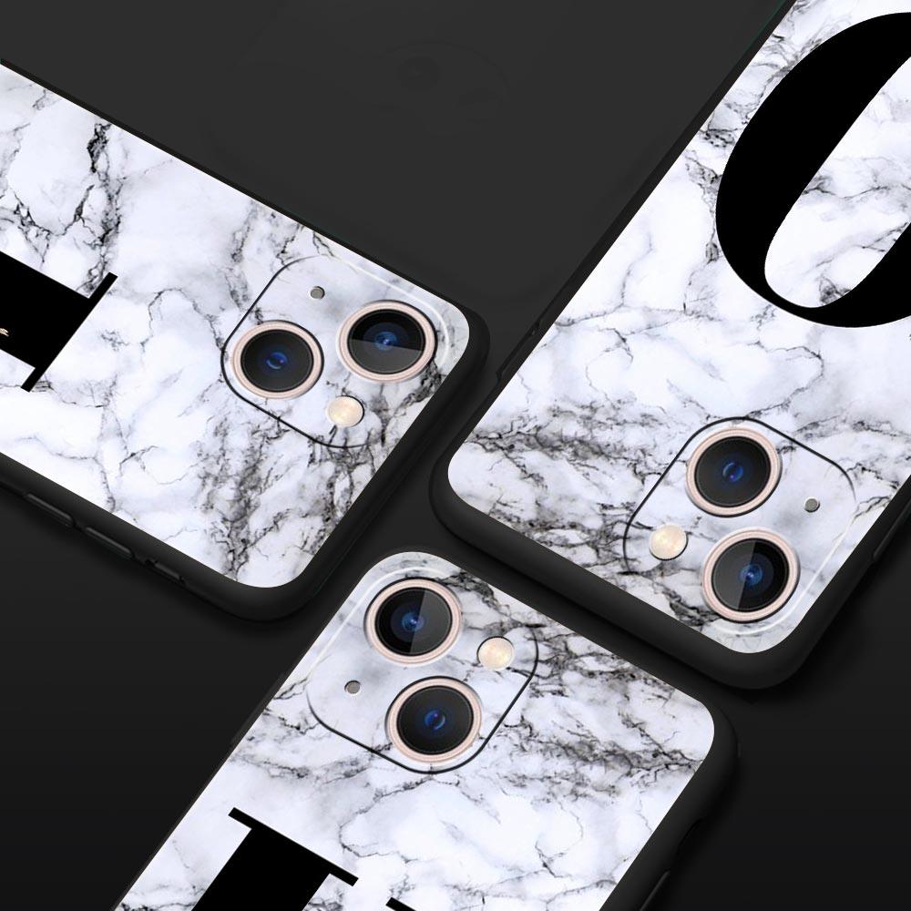 Letters Flower English Marble Phone Case For iPhone 17 16 15 Pro Max 11 12 13 14 7 8 Plus SE 2020 X XR XS Cover Soft Black