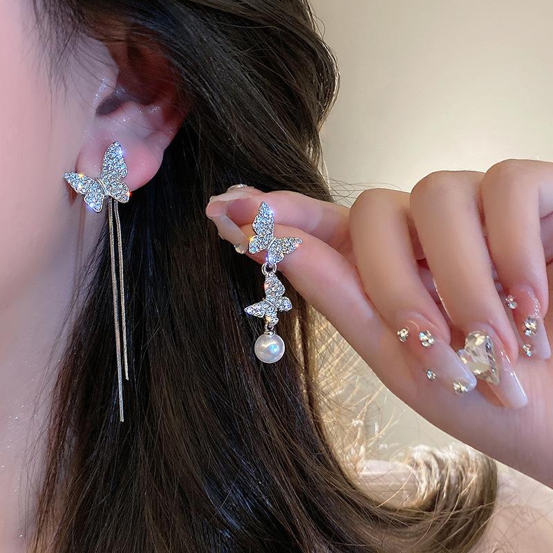 New Fashion Sliver Color Zircon Leaf Tassel Earrings for Women Delicate Elegant Long Personality Earrings Wedding Zircon Gifts