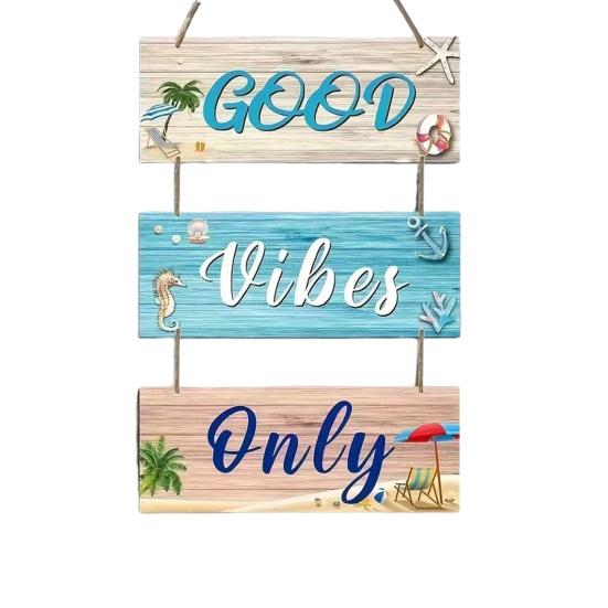 

Beach Theme Wall Sign Good Vibes Only Wooden Hanging Plaque with Hemp Rope Coastal Ocean-Style Welcome Sign for Porch Fence Outdoor Indoor Decor синий
