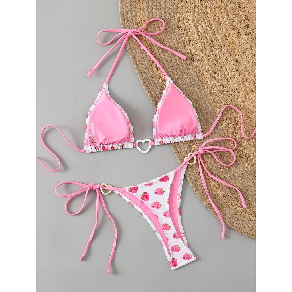 Rosa Bikini Push Up Micro Bikinis Frau Damen Erdbeere Bademode 2 Stück Tanga Badeanzug Badeanzüge Luxus Beachwear