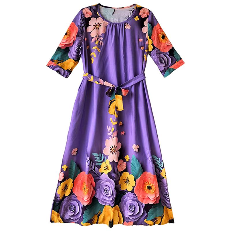 Plus Size Women's Half Sleeve Midi Dress, Casual Loose Floral Print Daily Wear Dress for Ladies