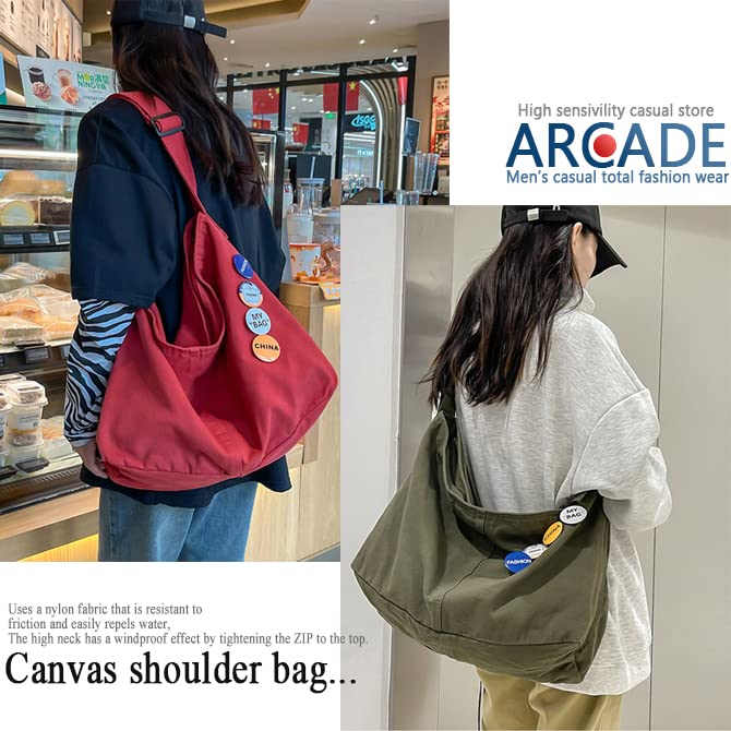 Arcade Canvas Shoulder Bag, Unisex, Large Capacity, Crossbody, Ivory