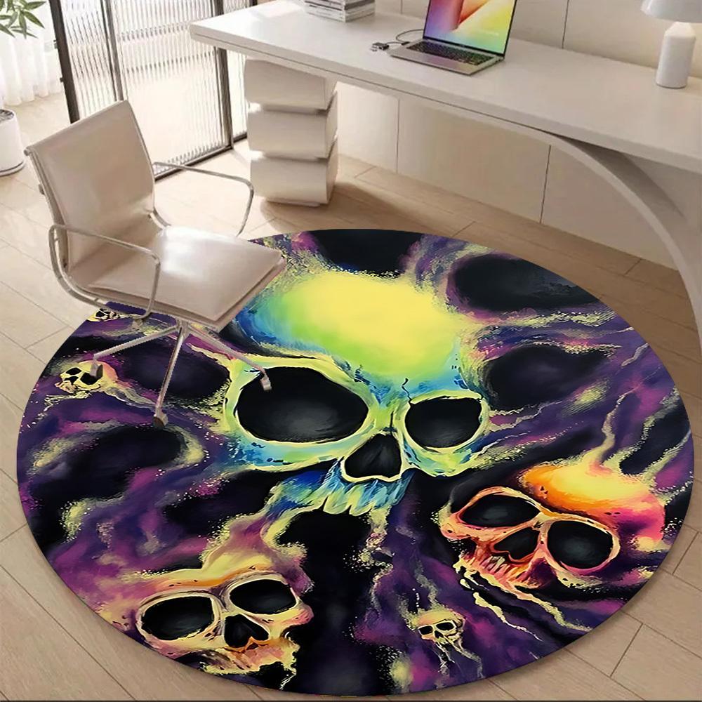 1PC Skulls Flames Office Round Area Rug, Mat Suitable For Office, Under Office Chairs Bedroom Living Room Home Decor, Room Deco