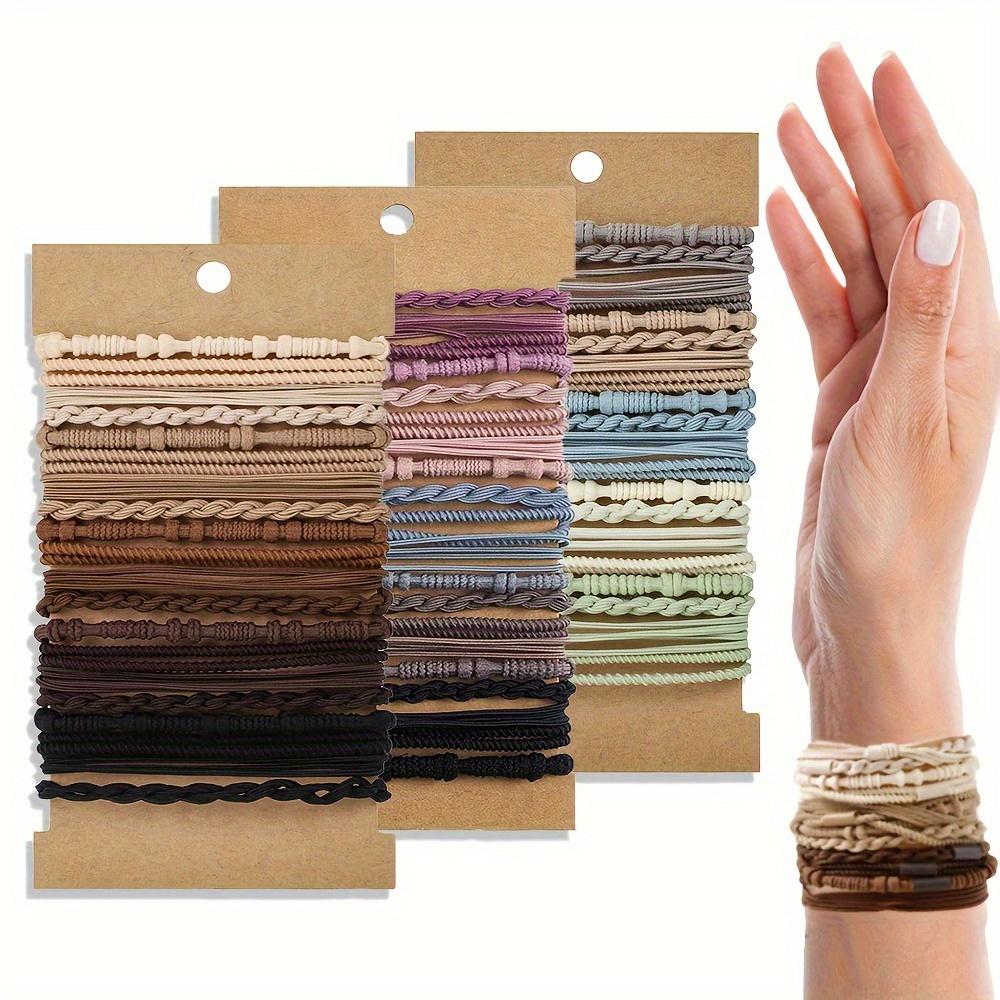 Braccialetti e Elastici per Capelli Bohemien da Donna in Tonalità Marroni, con 4 Stili Diversi di Elastici per Coda di Cavallo.