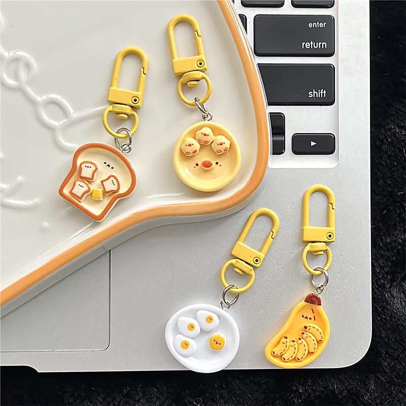 1Pcs/4Pcs Keychain Decoration Woman Keychain Gift Resin Keychain Purse Cute Breakfast Keychain Hang On Backpack