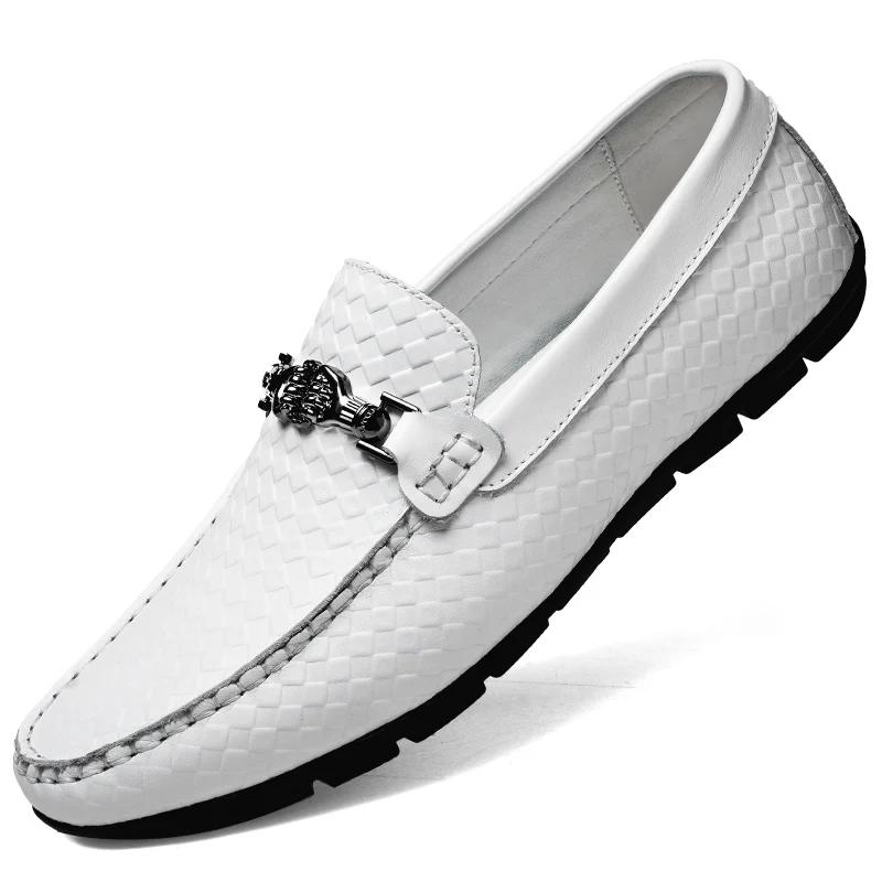 Fashion Summer Genuine Leather Mens Loafers Comfortable Flat Casual Shoes Men Breathable Slip-On Soft Driving Shoes Luxury Moccasins Man
