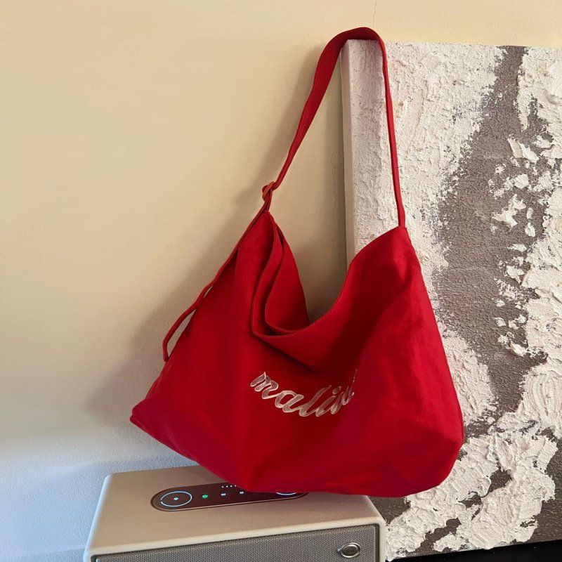 

Корейская простая красная холщовая сумка с надписью женская 2025 новая большая сумка-тоут для поездок на работу, на плечо, сумка-мессенджер красный