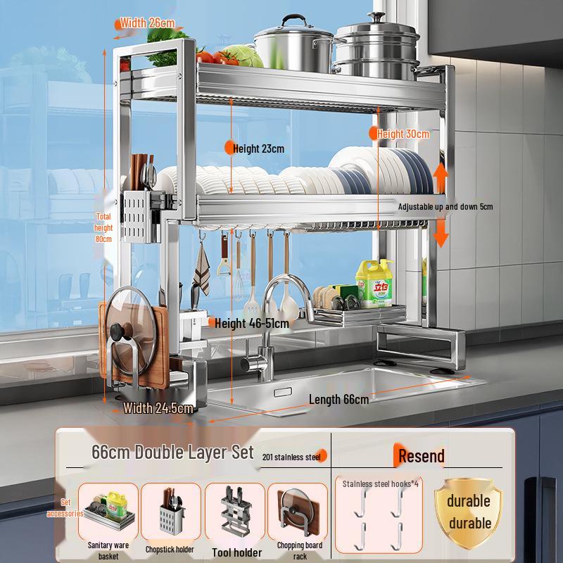 Stainless Steel Kitchen Sink Rack for Dish and Bowl Storage