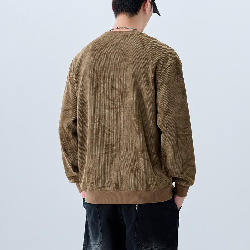 American Retro Heavy Crew Neck Sweater Men'S Loose Texture Printing And Dyeing Casual Top Trendy Men'S Clothes