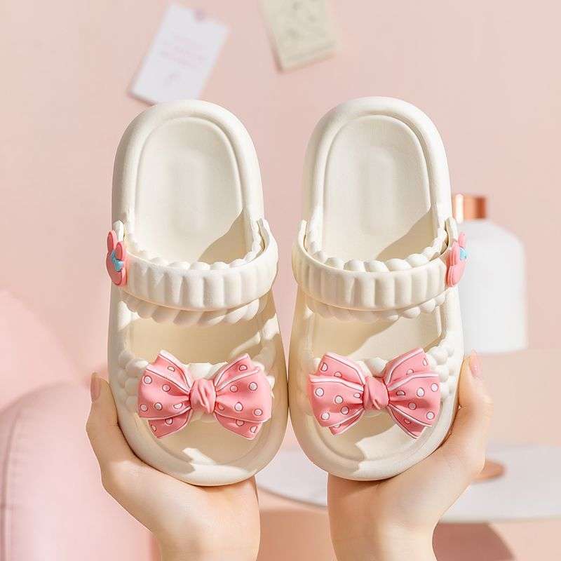 Girls' Sandals Summer 2025 New Middle-aged and Older Children's Beach Non-slip Bows, Foreign-style Thick-soled Parent-child Cool Slippers
