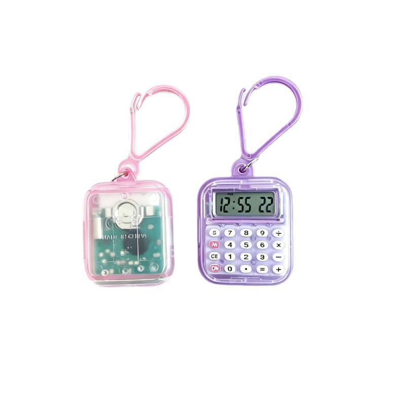 Mini Pocket Calculator Detachable Keychain Time Display Durable Plastic Counter for Students School Daily Use