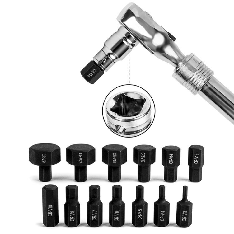 14Pcs 1/2 Inch Drive Key Sockets Hexagon Bit Socket Set For Ratchet 3mm-24mm
