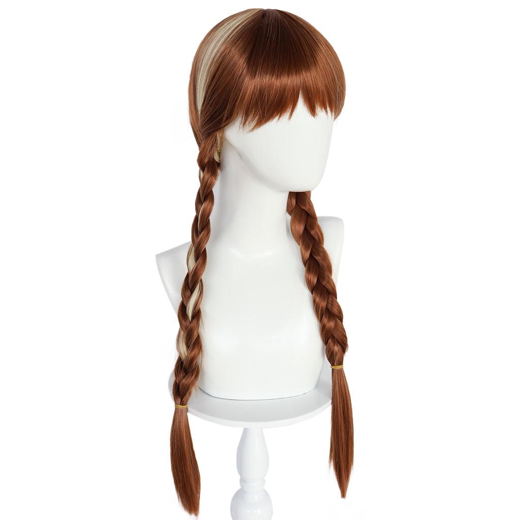 Disney Frozen Princess Anna Cosplay Wig With Double Braid And Bangs For Costume Parties
