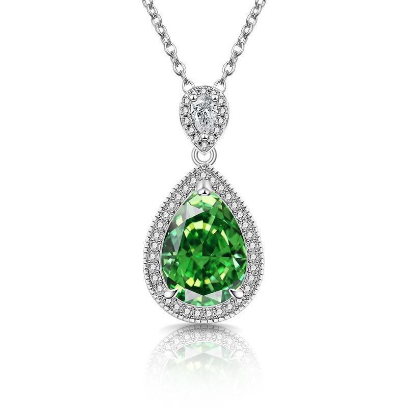 925 Sterling Silver Elegant Clear Ice Flower Cut Water Drop Shaped Crystal Zircon Necklace Birthday Anniversary Wedding Gift