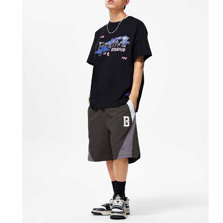 Li Ning Badfive Seven Cities Collaboration Fog City Trend Letter Print Loose Sports Short Sleeve T-Shirt Unisex T-Shirts Black AHST875-2