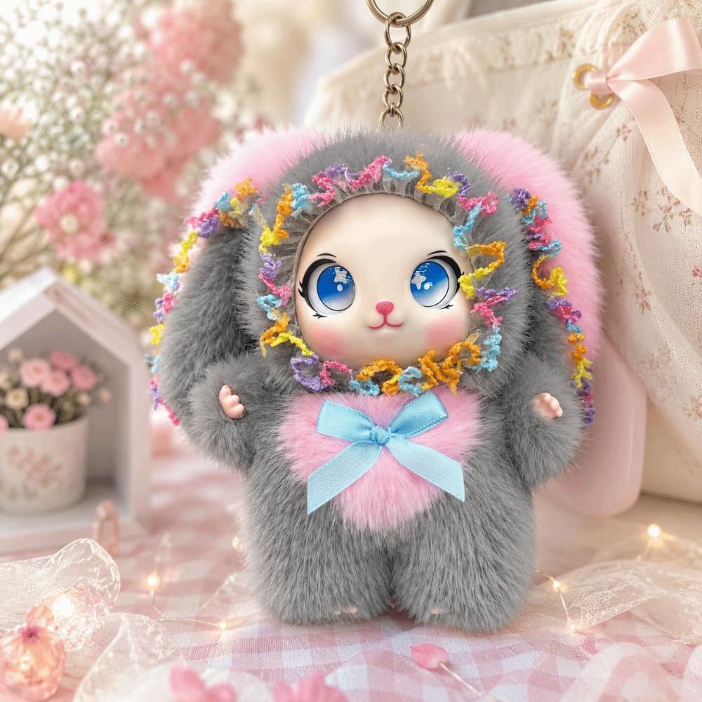 Big Ear Bunny Doll Pendant Bag Hanging Car Key Ring Delicate Rabbit Plush Keychain  Party Decor