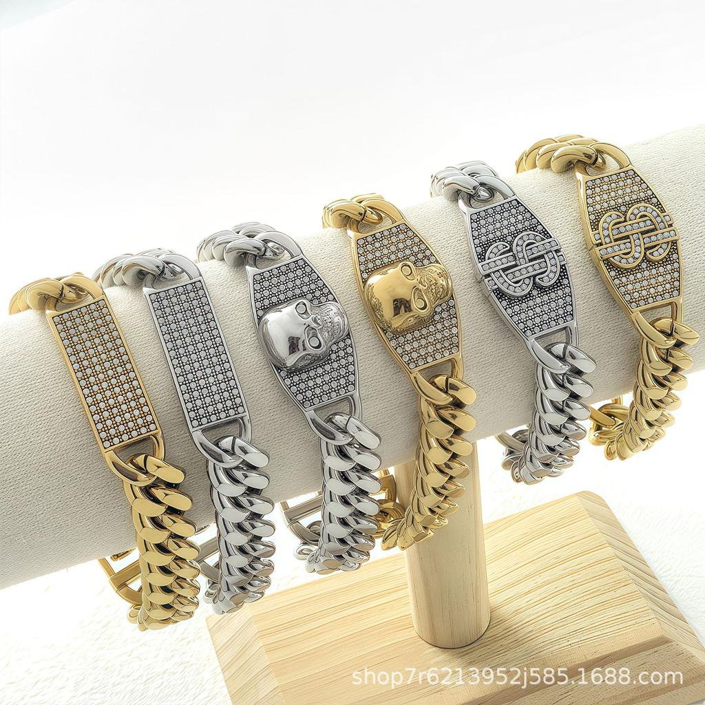 Bransoletka ze stali nierdzewnej miedzi w stylu hip-hopowym kubańskim z czaszką, odpowiednia do codziennego noszenia dla mężczyzn.