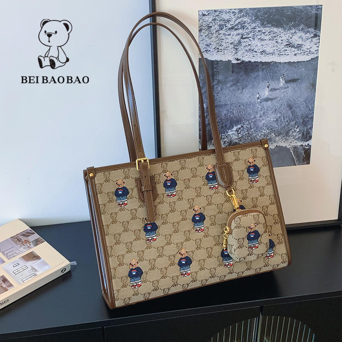 

Women s Large Capacity Embroidered Bear Tote Bag for Daily Commute хакі