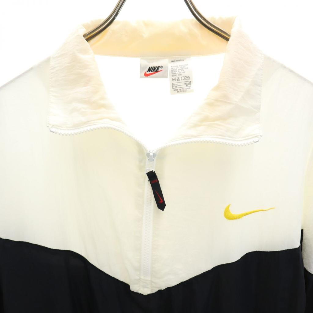 NIKE 90s Old White Tag Half zip Nylon jacket M White x black pullover Men's Used