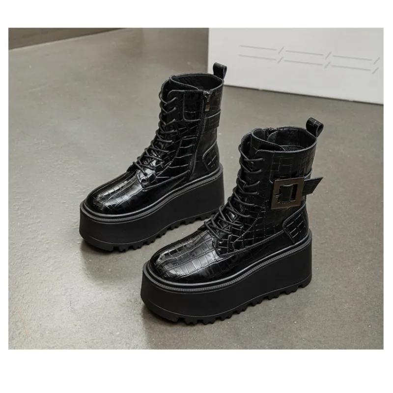Modische PU-Leder Kurzstiefel für Damen 2025 Neu Herbst Winter 8CM Höhenerhöhende Schuhe Kleine Größe 34 Damen Dicke Sohle Lässige Stiefel