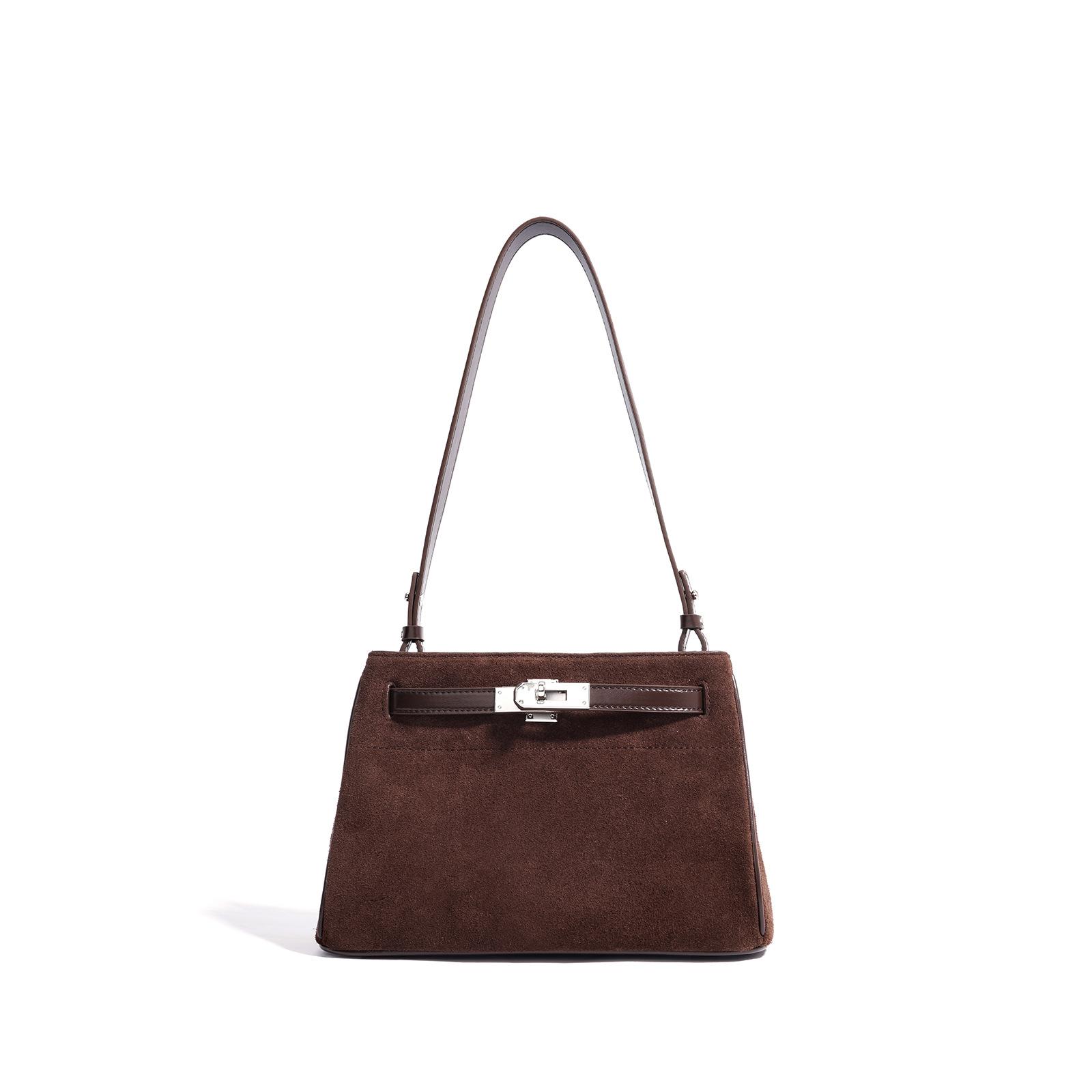 

New High-end Matte Cowhide Lock Armpit Bag Commuter Leather Portable Messenger Bag Women s Bag кавовий