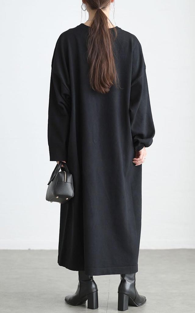 Gold Japan Plus Size Long Sleeve Knit Dress with Pockets and Perfect for and Sizes Black Women's Dress, Flare, Fall, Winter, Spring, LL-3L,