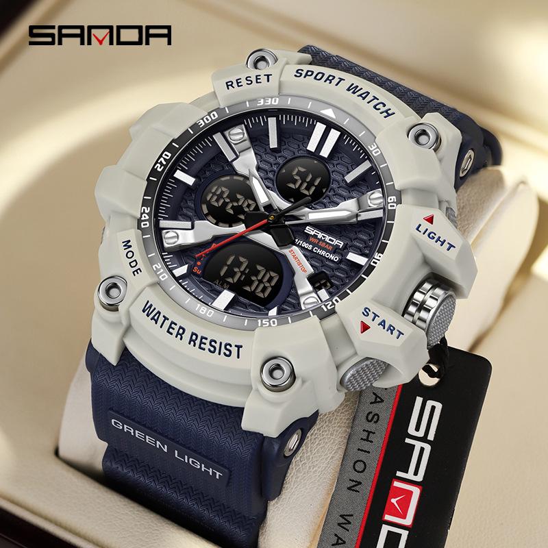 SANDA Youth Waterproof Sports Watch - Cool Trendy Multi-functional Dual Display in Black Technology Design