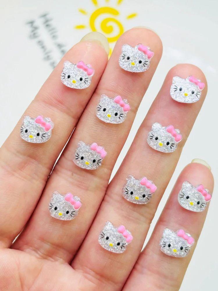 

60 Pcs Latest Cute Small Animation Silver Shiny Cat Head Resin Flatback Ornament Jewelry Making Manicure Hairwear Accessories A48