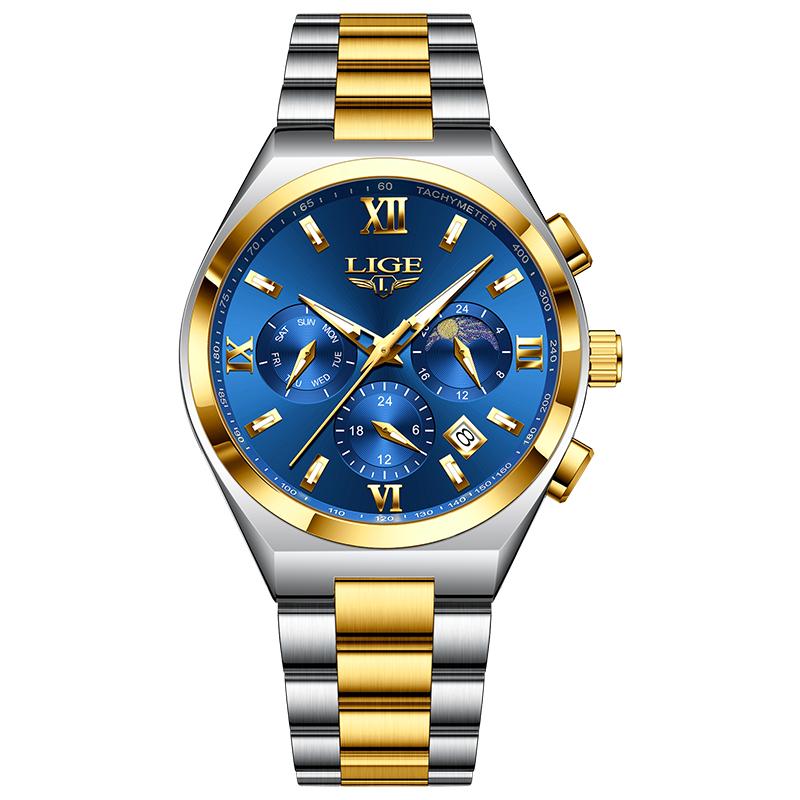 LIGE Neue Mode Herrenuhr Top-Marke Luxury Business Leuchtende wasserdichte Edelstahl Herren Quarzuhr