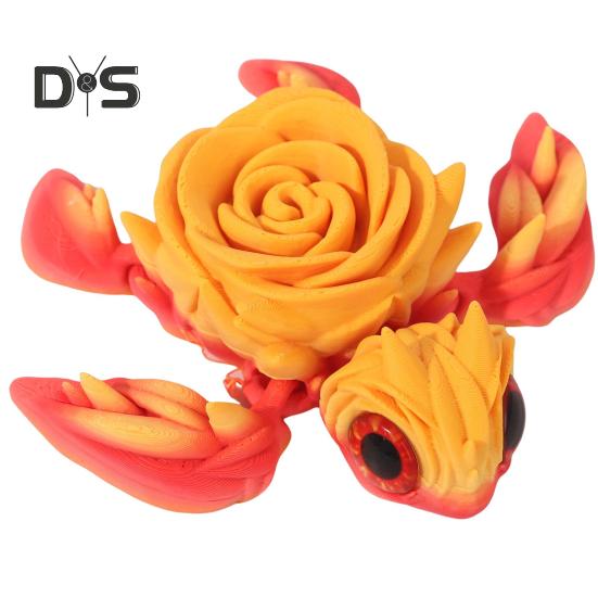 3D Printed Rose Turtle Figurine Movable Joints Flower Sea Tortoise Figure Articulated Animal Model Toy Home Office Bookshelf Desktop Decoration
