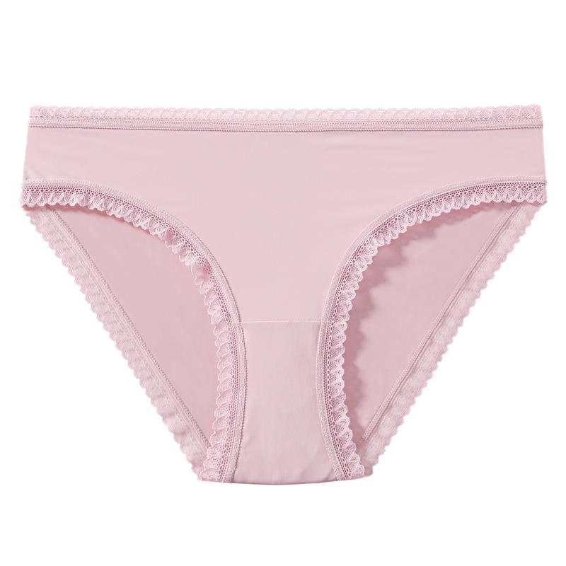 TERMEZY Sexy Women Lace-edged Briefs Low-rise Seamless Comfortable Underpant Solid Color Soft Intimate Panties