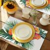 4pcs Tropical Flower and Leaf Table Mats - 12x18 Inch Polyester, Vibrant Orange Hibiscus & Green Palm Design, Perfect for Home, Party, Kitchen & Dinin