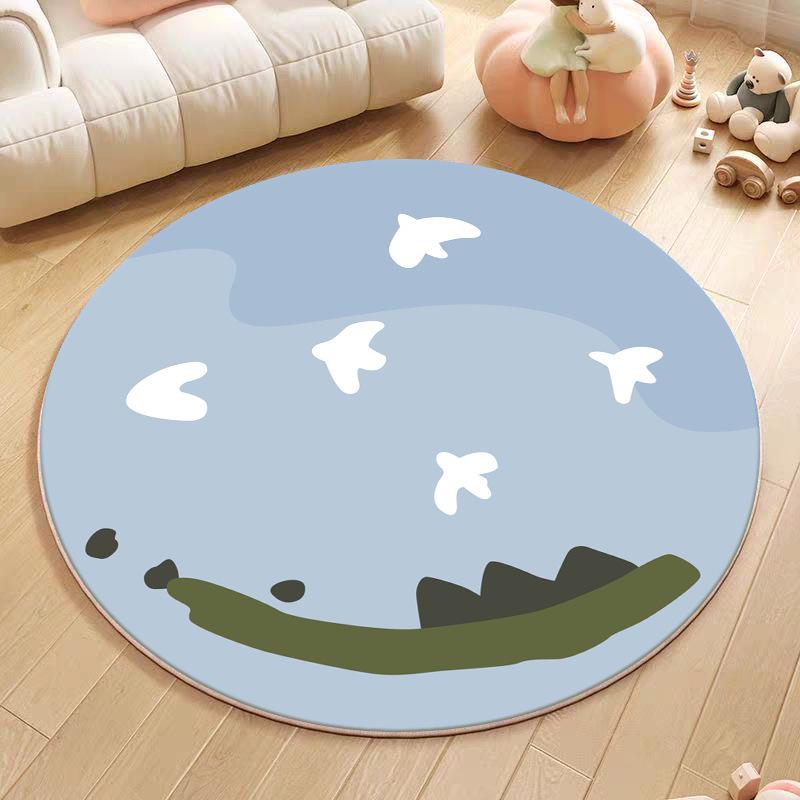 Cartoon Animal Faux Cashmere Rug - Cute Round Bedside Mat for Bedroom, Living Room, or Children's Playroom