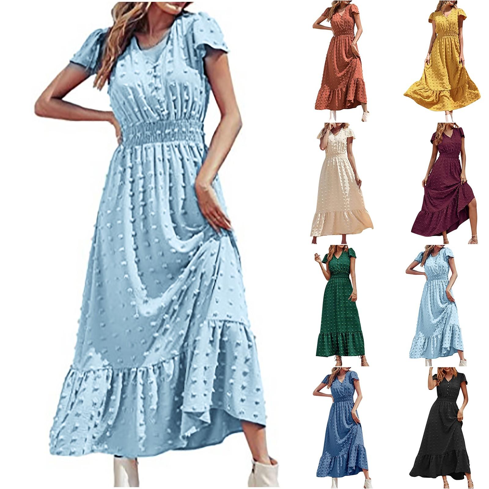 

Женское однотонное платье с короткими рукавами и V-образным вырезом с короткими рукавами