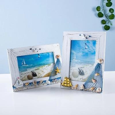 Oceánsky Fotorámik Letná Mušľa Morský vták Drevený Materiál Stredomorský Charakter Drevený Stolový Rám Ozdoby Fotorámik