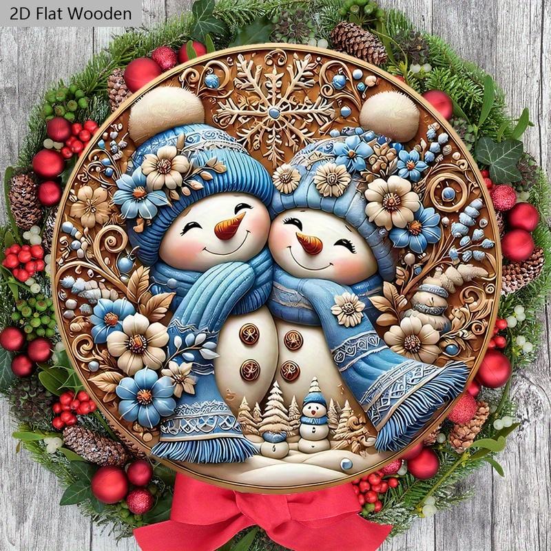 Cute Winter Wonderland Wooden Christmas Sign with Snowman Pattern - Navidad Round Sign for Front Door Wall Hanging Decor - Ideal Christmas Decoration