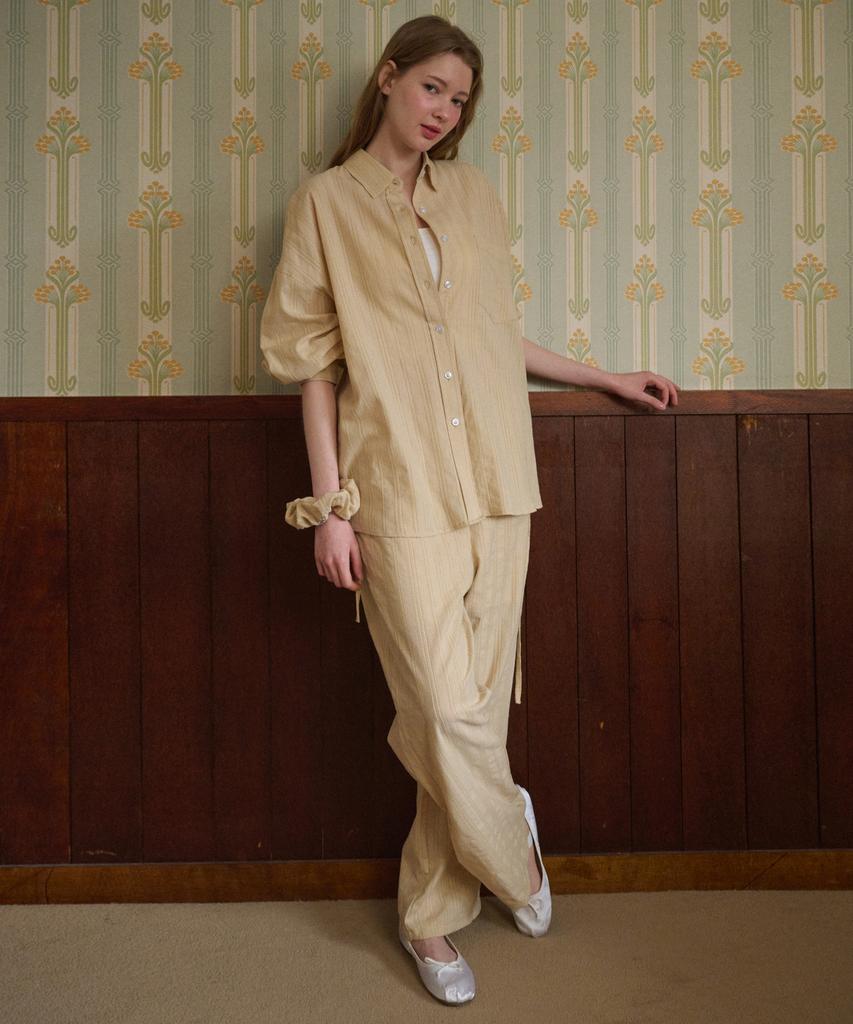 LOSSYROW Rope-Wide Cotton Pants Beige