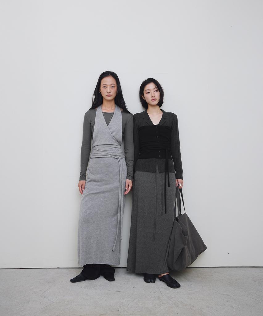 Loutaideu Sleeveless Wrap Knit Dress [Grey]
