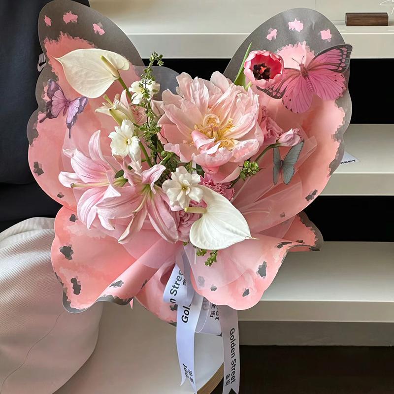 20Pcs Colorful Butterfly Flower Wrapping Paper Creative Flower Bouquet Packing Supplies Diy Birthday Gift Wrapping Material