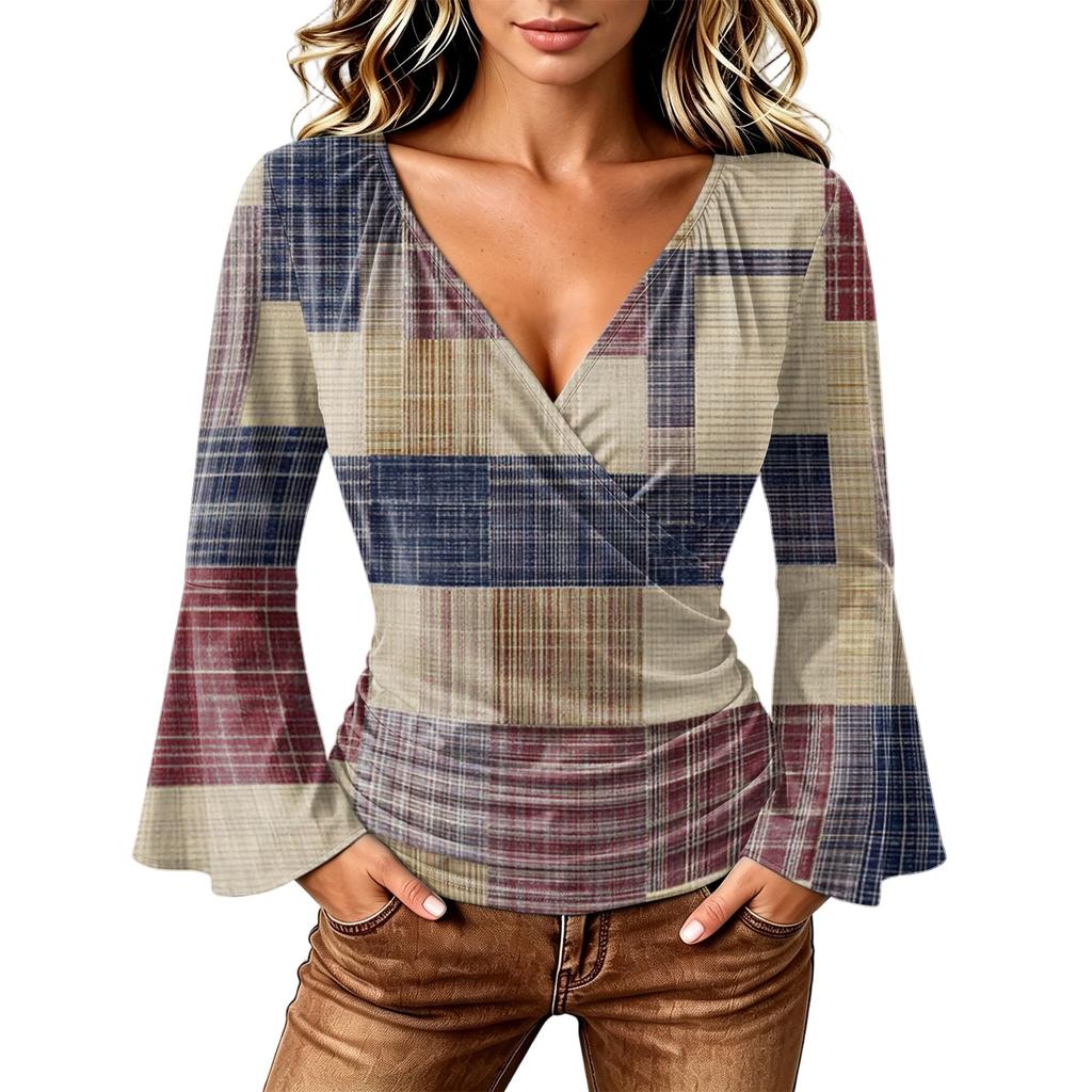 Women's Casual V-Neck Long Sleeve Floral Print Blouse