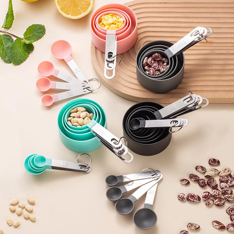 8Pcs/Sets Household Measuring Spoon,Measuring Cup Plastic Spoon Stainless Steel Handle Kitchen Measuring Cup Spoon Baking Tool