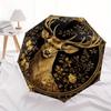 Golden Deer Portrait with Floral Frame Wall Art DecorUmbrella with Cute Design, Portable 3-Fold Compact Umbrella for Men & Women, Valentine's Day Moth