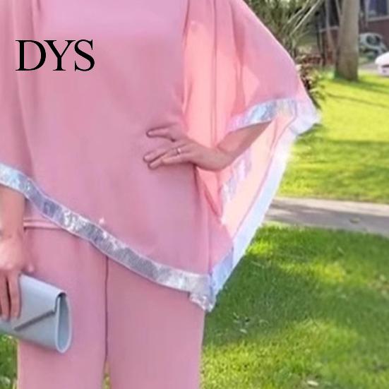 Summer Daily Loose Outfit 2 Pcs/Set Women Top Pants Set Dolman Sleeves Irregular Sequin Hem O Neck Blouse Solid Color Wide Leg Trousers Suit