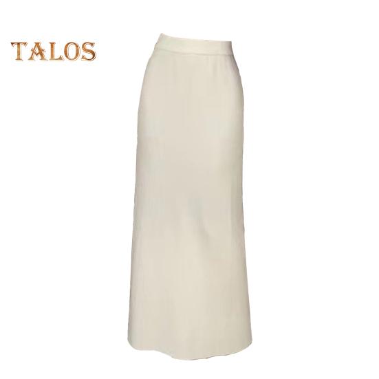 Women Maxi Skirt Elastic High Waist Hip Wrapped Long Skirt Solid Color Casual Knitting Skirt Daily Wear