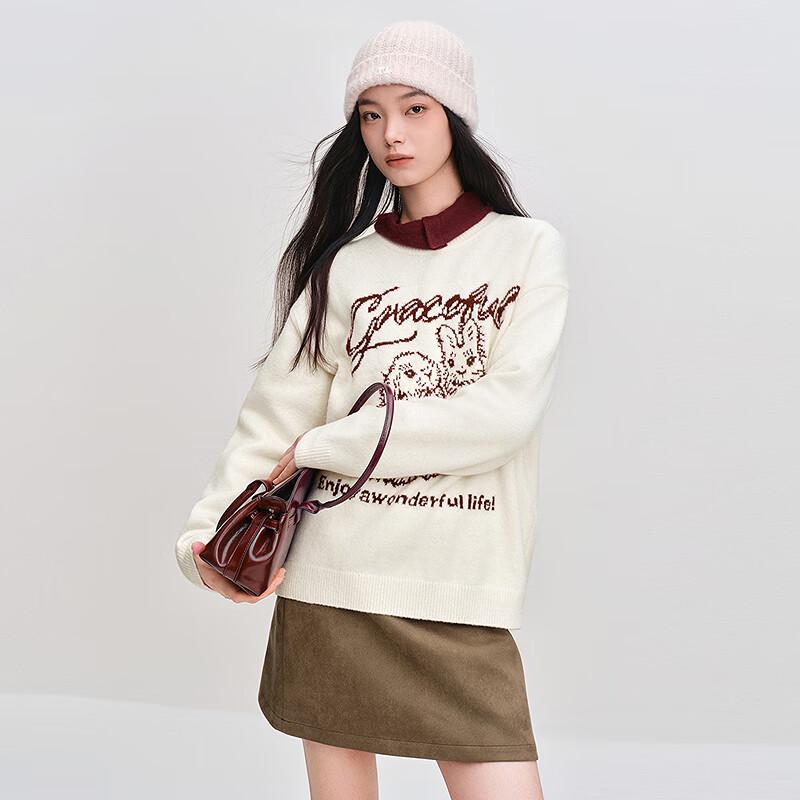 LED'IN Damen Rundhals Jacquard-Strickpullover