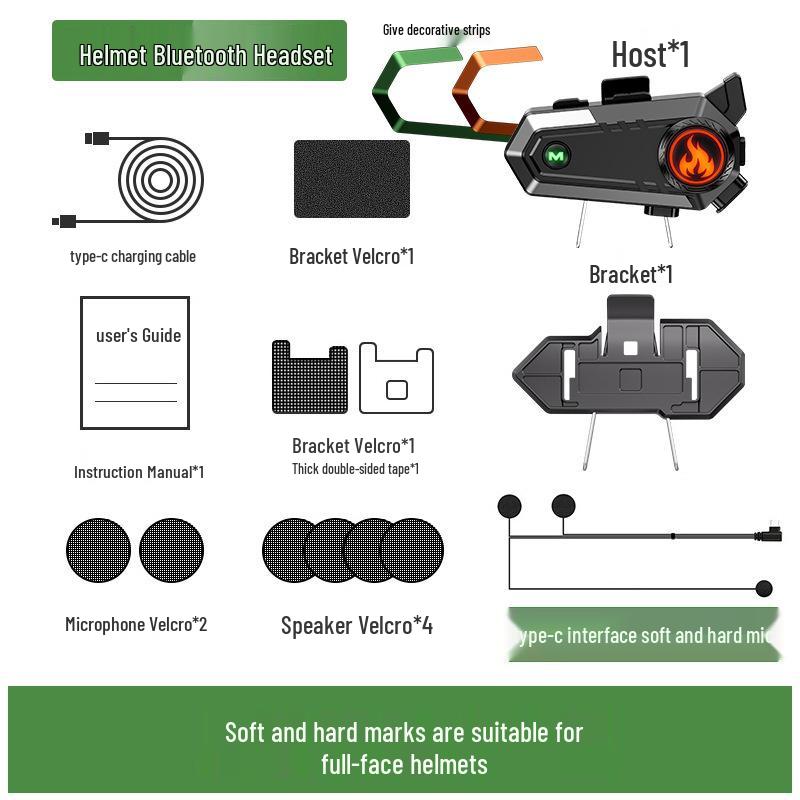 Waterproof Bluetooth Motorcycle Helmet Earphones with Noise Cancelling & Multi-person Intercom