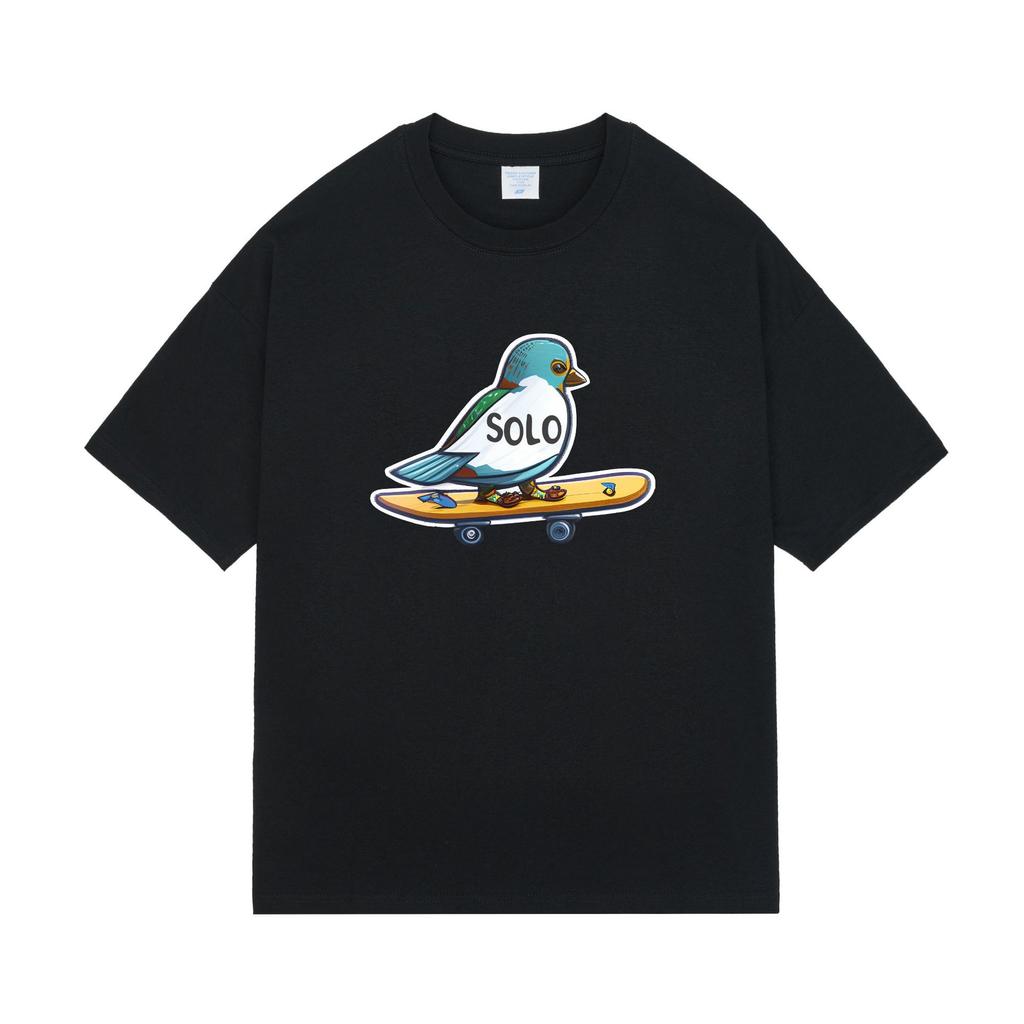 Camiseta masculina retrô de desenho animado com skate e manga curta, estilo masculino e feminino, blusa solta de meia manga